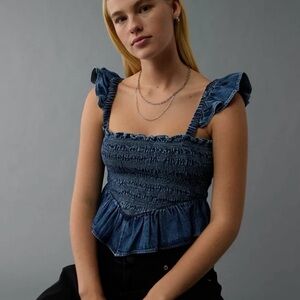 American Eagle Outfitters Bella Cropped Smock Top Ruffle Tank